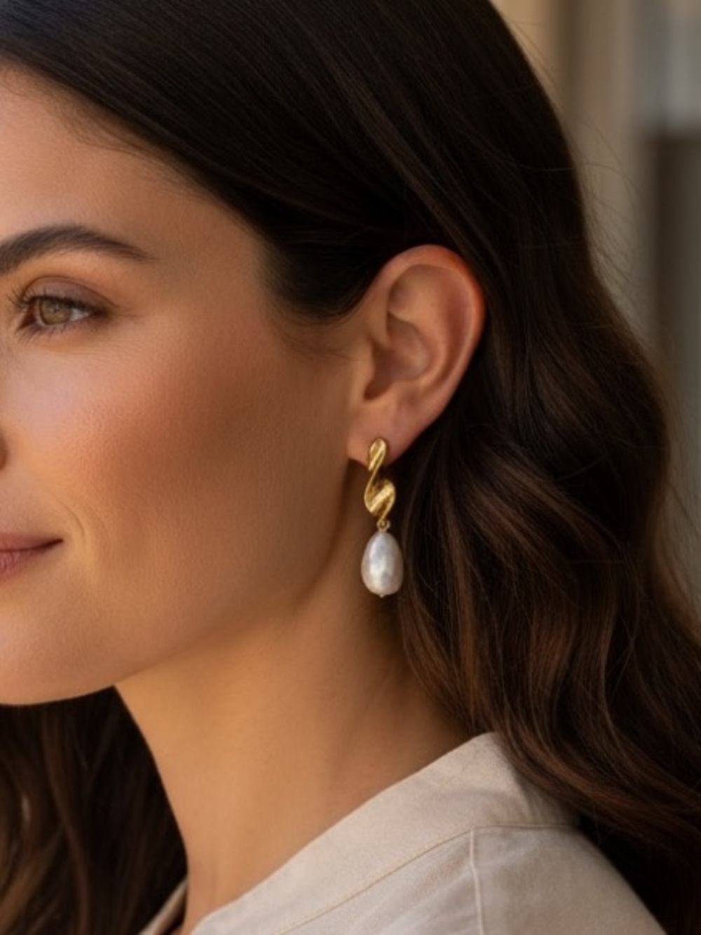 New Gold Twist Drop Pearl Earrings - Elegant Women Jewelry